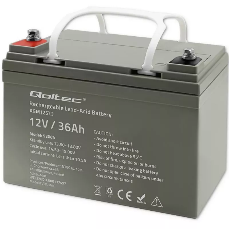 Σφραγισμένη μπαταρία AGM-USV QOLTEC 53084 12V 36Ah LongLife
