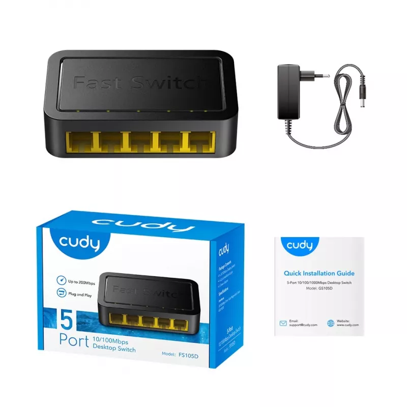 Διακόπτης δικτύου Cudy FS105D — 5 θυρών Fast Ethernet 10/100, 1 Gbit/s Switching, μαύρο