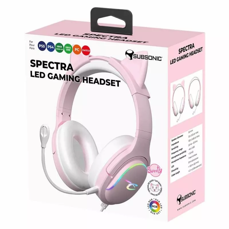 Ακουστικά Subsonic Spectra LED Gaming Headset Sweety ροζ