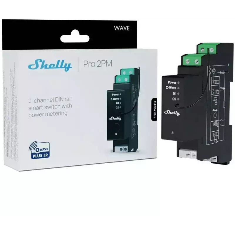 Shelly Wave Pro 2PM LR Ελεγκτής ράγας DIN Z-Wave δύο καναλιών