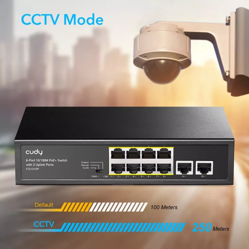Cudy FS1010P διακόπτης δικτύου Fast Ethernet (10/100) Power over Ethernet (PoE) μαύρο