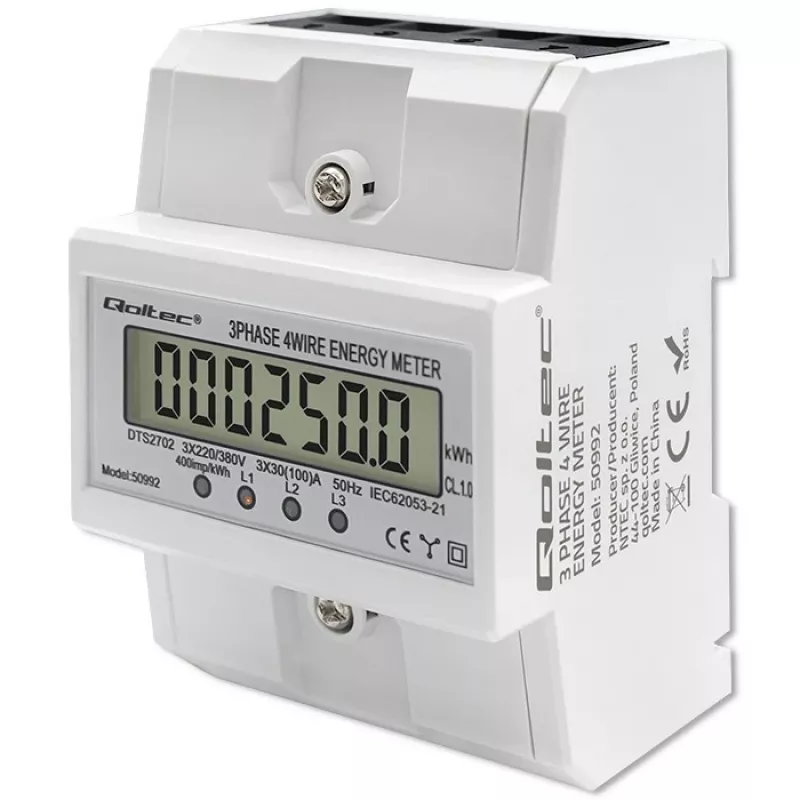 Τριφασικός ηλεκτρονικός μετρητής QOLTEC 50992 400V 100A