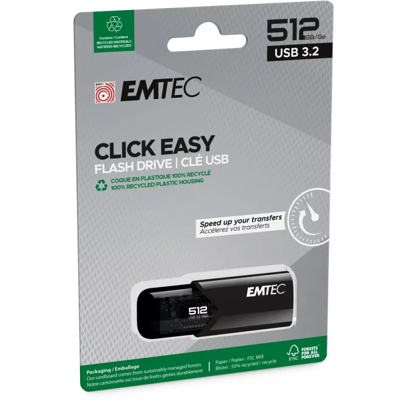 Emtec B110 Click Easy 3.2 USB stick 512 GB USB Type-A 3.2 Gen 2 (3.1 Gen 2) Μαύρο (ECMMD512GB113)