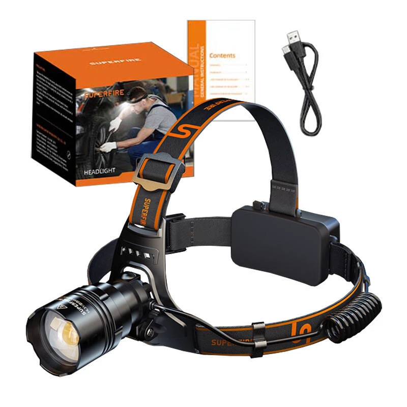 Επαναφορτιζόμενος φακός κεφαλής Superfire HL31 Type-C LED 3000 Lumen