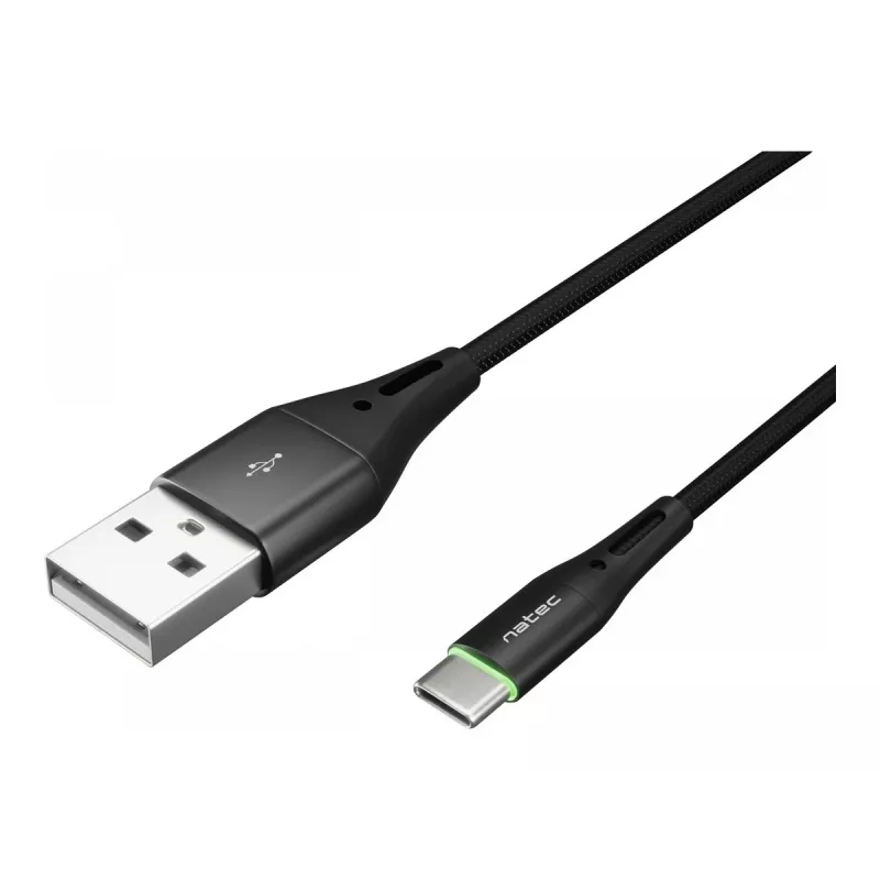 Καλώδιο NATEC USB-C/A 2.0 1m πράσινο LED μαύρο νάιλον