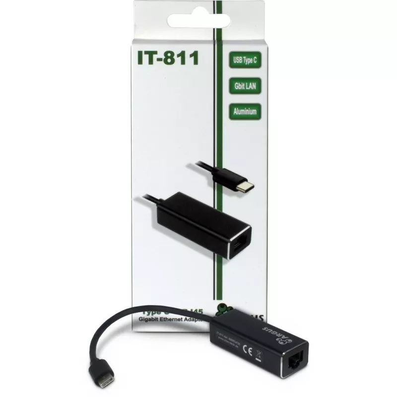 Inter-Tech Argus IT-811 - προσαρμογέας δικτύου - USB-C - Gigabit-Ethernet - μαύρο (88885438)
