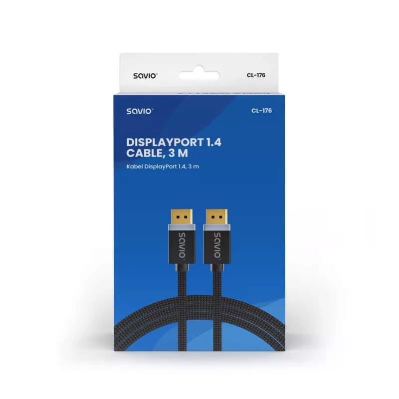 Καλώδιο SAVIO DISPLAYPORT (M) - DISPLAYPORT (M), V1.4, 3 m, CL-176
