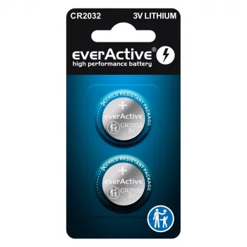 Λιθίου κουμπί everActive CR2032 — 3V, 20 mm, 2 τεμ. συσκευασία blister
