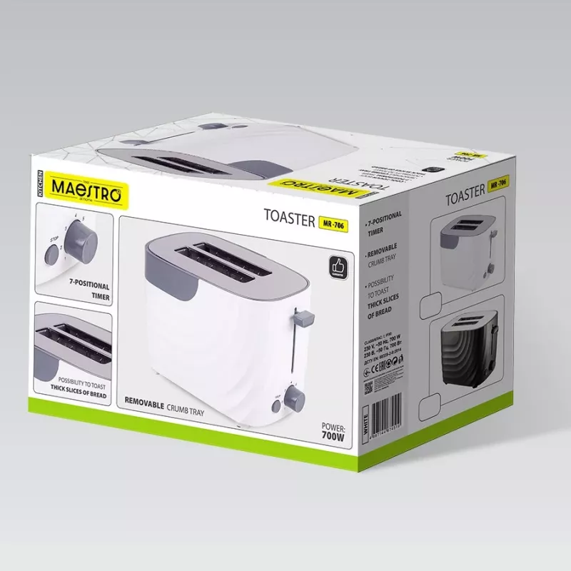 Τοστιέρα Maestro MR-706-White, 2 φέτες, λευκό