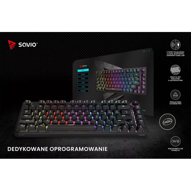 Savio Phenix SAVGK-RED Gaming πληκτρολόγιο USB RF Wireless Bluetooth QWERTY
