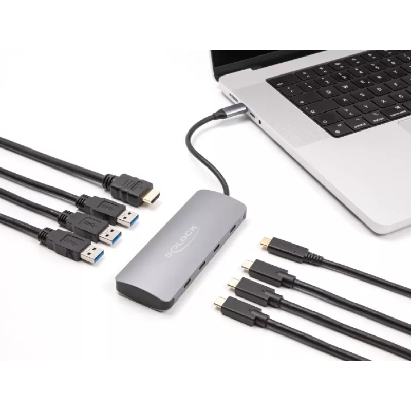 USB-C Hub DELOCK 64323 — USB 3.2 Gen 2 Type-C-Host, HDMI + 2× USB-A + 2× USB-C, 10 Gbit/s, γκρι