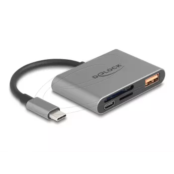 Delock 91016 Αναγνώστης καρτών USB-C για κάρτες SD και microSD με θύρα USB-A και USB-C PD
