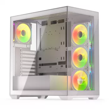 Θήκη υπολογιστή KRUX Exo Midi Tower, ATX/micro-ATX/mini-ITX, 2x ψημένο γυαλί, USB-C, 4 ανεμιστήρες 120 mm, 2 θέσεις 3,5 ιντσών + 2 θέσεις 2,5 ιντσών, κάρτα γραφικών έως 40,5 cm, λευκή