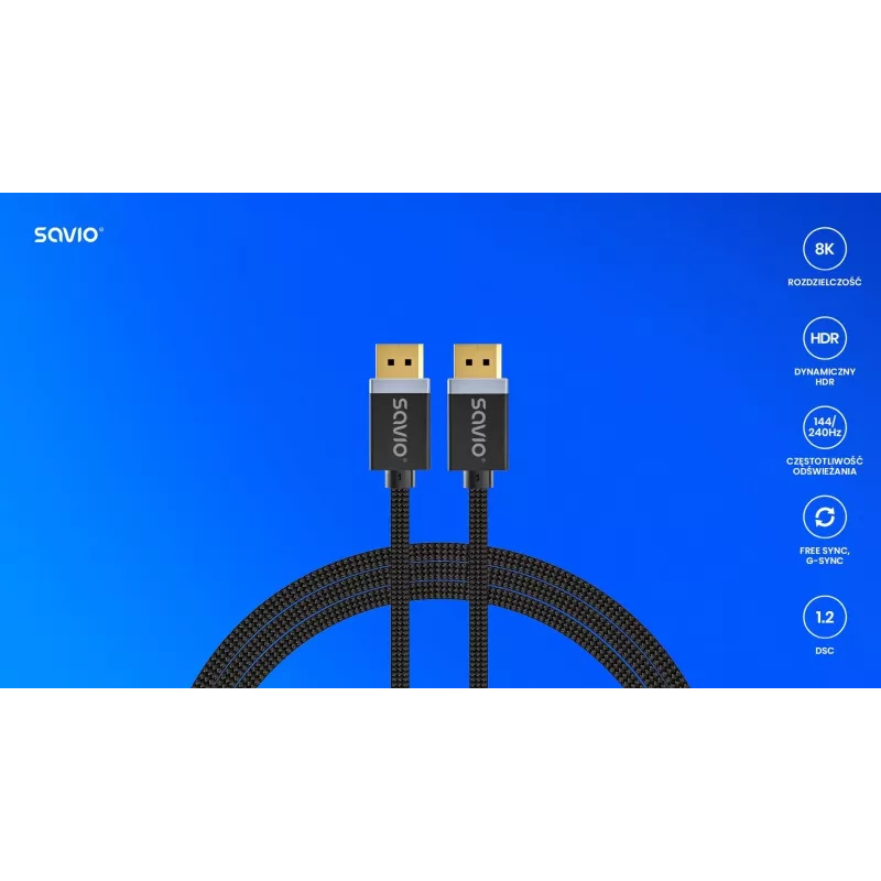 Καλώδιο SAVIO DISPLAYPORT (M) - DISPLAYPORT (M), V1.4, 3 m, CL-176