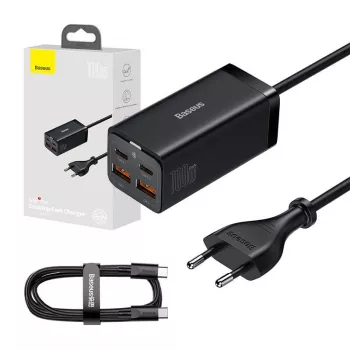 Baseus GaN3 Pro CCGP000101 επιτραπέζιος φορτιστής 100 W, 2x USB-C + 2x USB-A, PD 3.0, QC 4.0+, καλώδιο 1,5 m, μαύρος