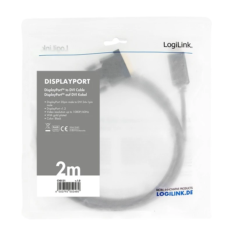 Αντάπτορας καλωδίου βίντεο LogiLink CV0131 2 m DisplayPort DVI μαύρος
