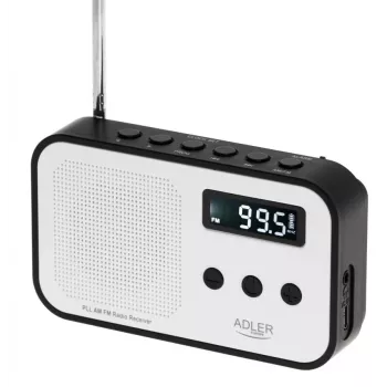 Adler AD 1907 ψηφιακό ραδιόφωνο PLL, AM/FM, 40 προεπιλεγμένοι σταθμοί, ξυπνητήρι με αναβολή, USB-C, ενσωματωμένη επαναφορτιζόμενη μπαταρία, υποδοχή 3,5 mm, λευκό/μαύρο