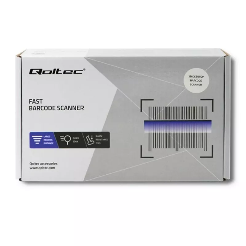 Σταθερός σαρωτής barcode 1D/2D QOLTEC 50864, αισθητήρας LED, USB (ενσύρματο), μαύρο, 145×85×80 mm