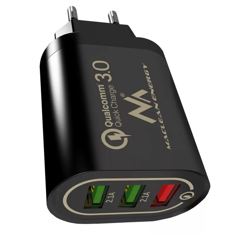 Φορτιστής τοίχου USB MACLEAN MCE479B — 3x θύρες USB, 18W συνολική ισχύς, συμπαγής