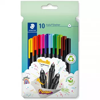 Στυλό fineliner Staedtler 334 C10, εξαιρετικά λεπτή μύτη 0,3 mm, 10 χρώματα (μαύρο, μπλε, καφέ, πράσινο, ανοιχτό μπλε, ανοιχτό πράσινο, πορτοκαλί, ροζ, κόκκινο, κίτρινο)