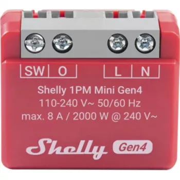 Έξυπνος διακόπτης Shelly 1PM Mini Gen4, ασύρματος 110–240 V AC, max. 8 A / 2000 W, πλαστικό περίβλημα 34×16×29 mm
