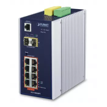 PLANET IGS-10020PT - Διακόπτης - managed - 8 x 10/100/1000 (PoE) + 2 x Gigabit SFP - τοποθέτηση σε ράγα DIN, τοποθέτηση σε τοίχο - PoE (130 W) - DC (IGS-10020PT)