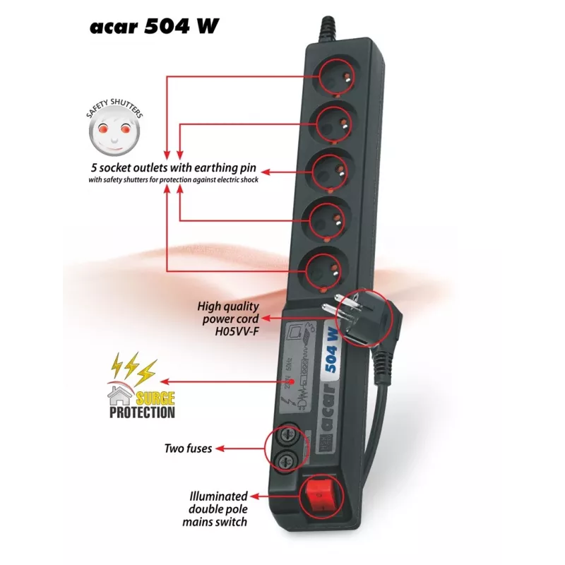 Acar 504WF πολύπριζο προστασίας από υπέρταση EMI/RFI 3m