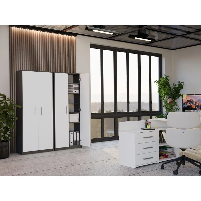 OLIV 2D CLOSED SHELVING UNIT, ανθρακί/λευκό SET