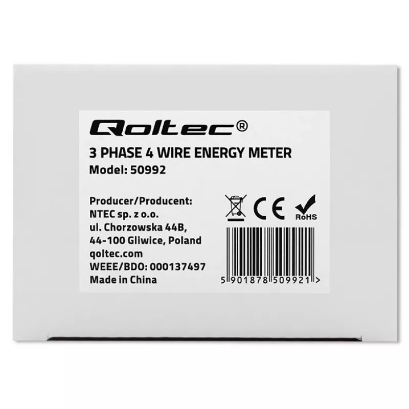 Τριφασικός ηλεκτρονικός μετρητής QOLTEC 50992 400V 100A