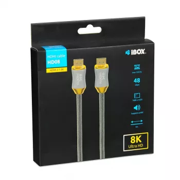 Καλώδιο HDMI IBOX HD08 2 m, HDMI Type-A αρσενικό–αρσενικό, HDMI 2.1, ασημί