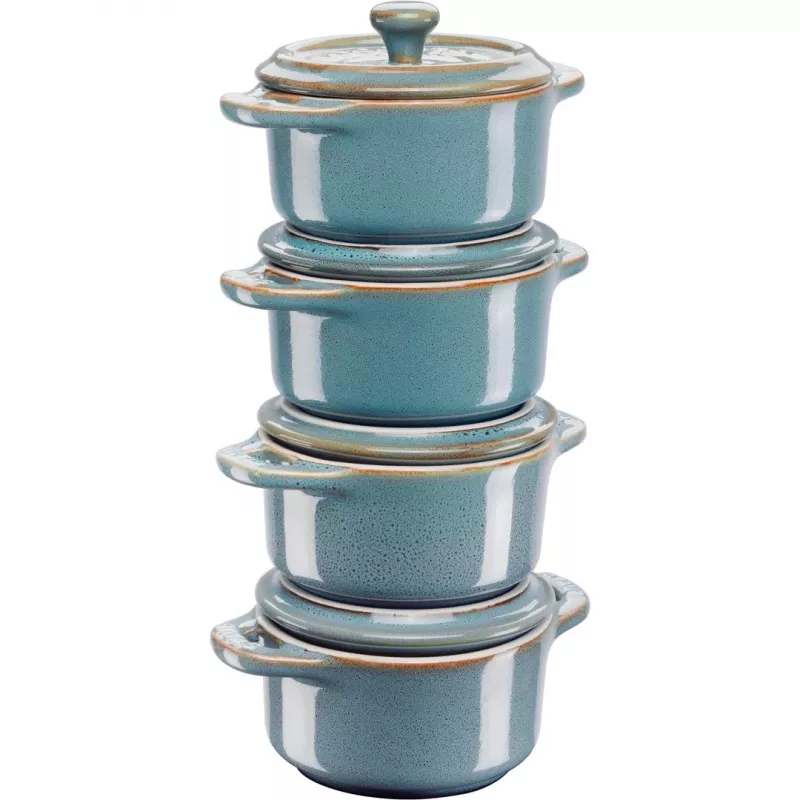 Staub Mini Cocotte Στρογγυλή, 4 τεμ. - 200ml, Αντίκα Τιρκουάζ