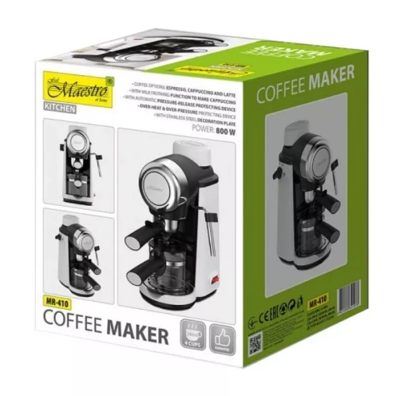 Maestro MR-410 μηχανή espresso με αφρογάλα, 800 W, 3,5 bar, δοχείο νερού 240 ml