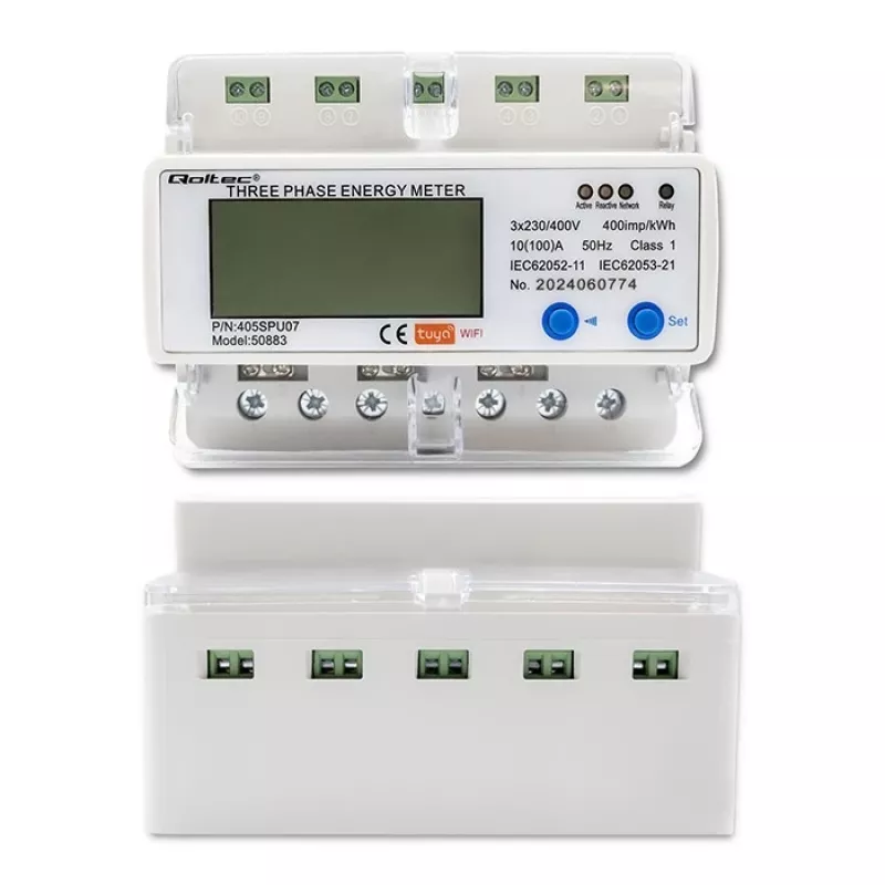 Τριφασικός μετρητής ενέργειας QOLTEC 50883 Wi‑Fi 400V με οθόνη LCD