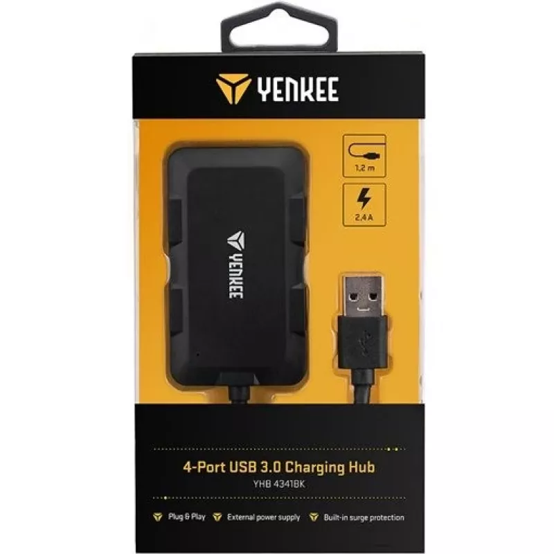 Yenkee YHB 4341BK Hub USB 3.0 4 θυρών με είσοδο τροφοδοσίας Micro-USB