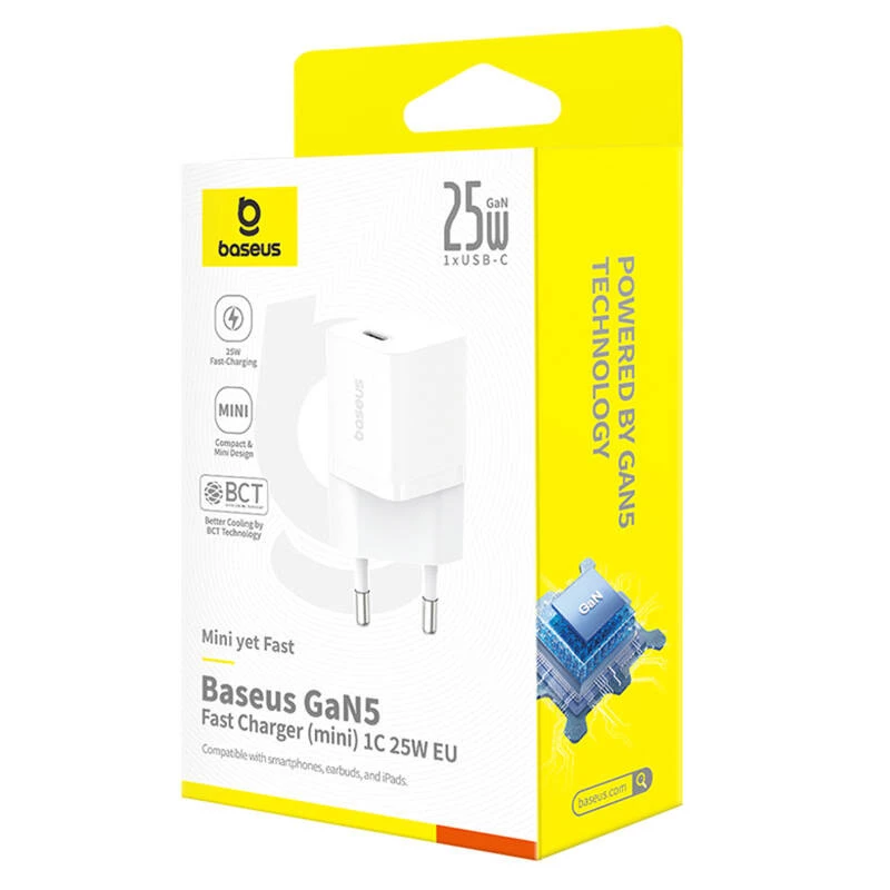 Baseus P10110909213-00 USB-C GaN5 mini 25W Φορτιστής Ρεύματος Λευκό