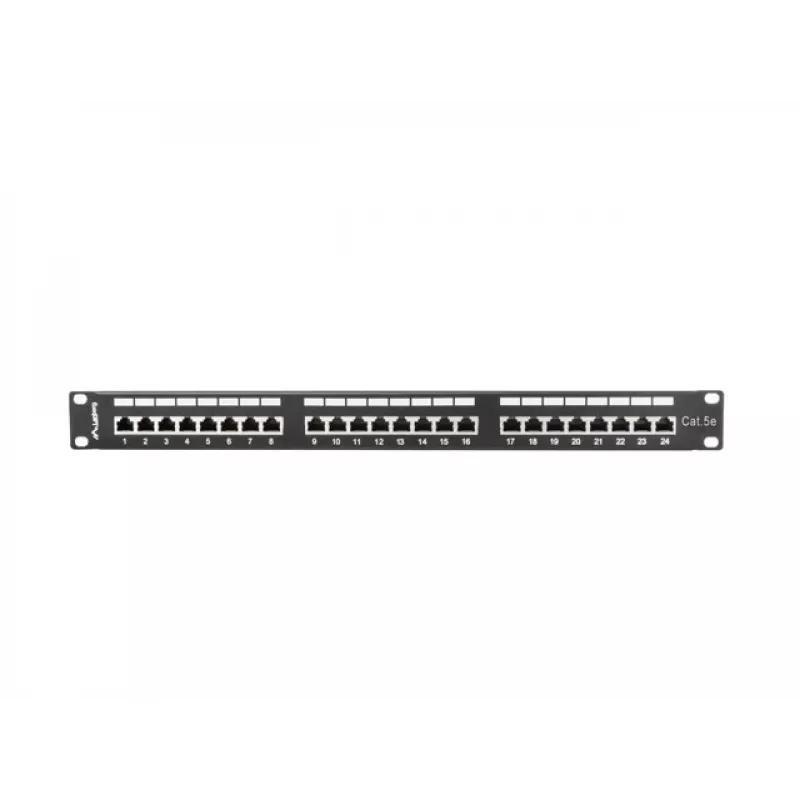 Patchpanel 1U LANBERG PPS5-1024-B — 24 θυρών RJ-45 Cat5, μέταλλο, μαύρο, τοποθέτηση σε rack