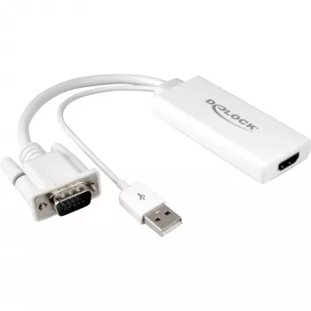Delock - Αντάπτορας βίντεο / ήχου - USB, 15 pin D-Sub (DB-15) αρσενικό σε HDMI θηλυκό - 25cm - λευκό (62460)