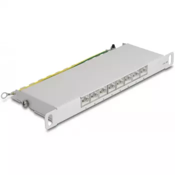 DeLOCK 10 ιντσών Patch Panel, 8 Port, Κατ.6A, 0,5HE, γκρι, μέταλλο