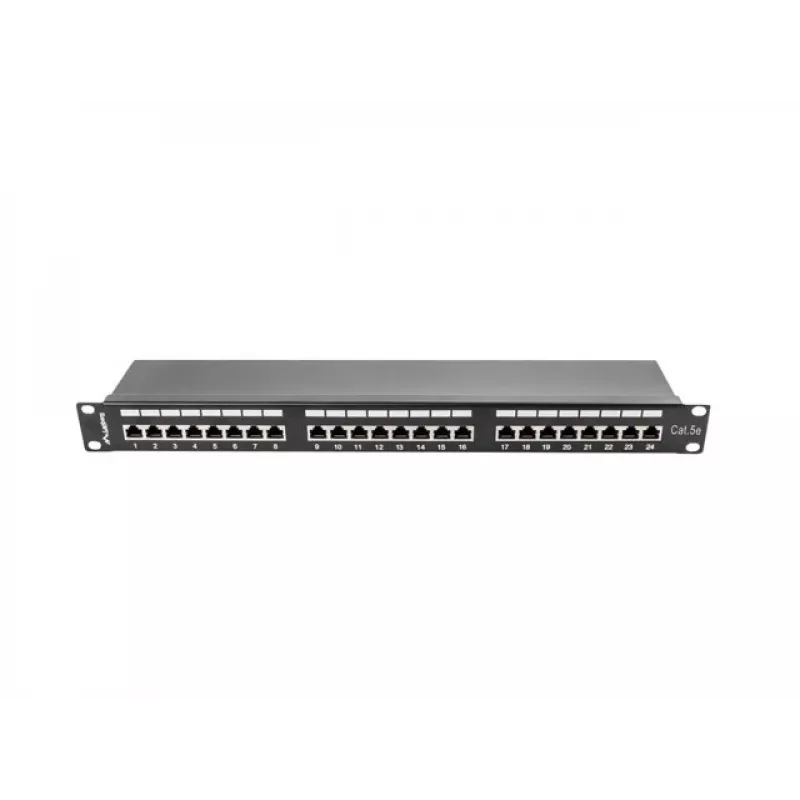 Patchpanel 1U LANBERG PPS5-1024-B — 24 θυρών RJ-45 Cat5, μέταλλο, μαύρο, τοποθέτηση σε rack