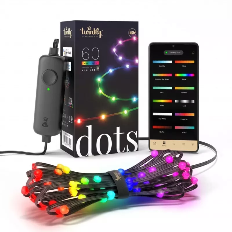 Twinkly Dots 60 RGB USB Smart Lights, 3 m, Μαύρο