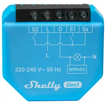 Χειριστήριο φωτισμού Wi-Fi Shelly Shelly_1L_Gen3 — μονάδα 1 καναλιού χωρίς ουδέτερο, 220–240 V, Wi-Fi/Bluetooth, 802.11 b/g/n