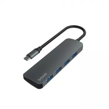 USB Hub SAVIO AK-54 — 4 x USB-A (USB 3.2 Gen 1), USB-C host, μαύρο