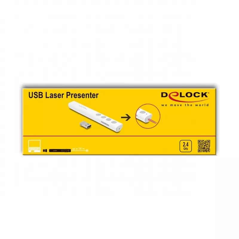 DeLOCK USB Laser Presenter, λευκό, ασύρματο, δέκτης USB-RF Nano