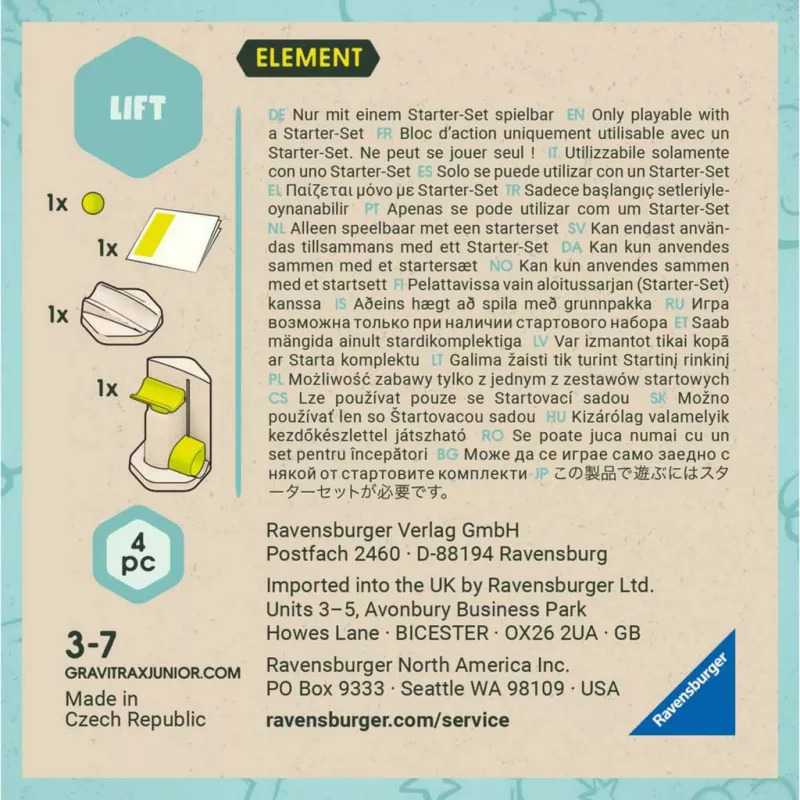 Σετ μαρμάρινης διαδρομής Ravensburger GraviTrax Junior Element Lift, διαδρομή