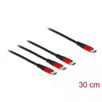 Καλώδιο φόρτισης USB DeLOCK 3-in-1 USB Type-C σε 3 x USB Type-C 30 cm μαύρο/κόκκινο