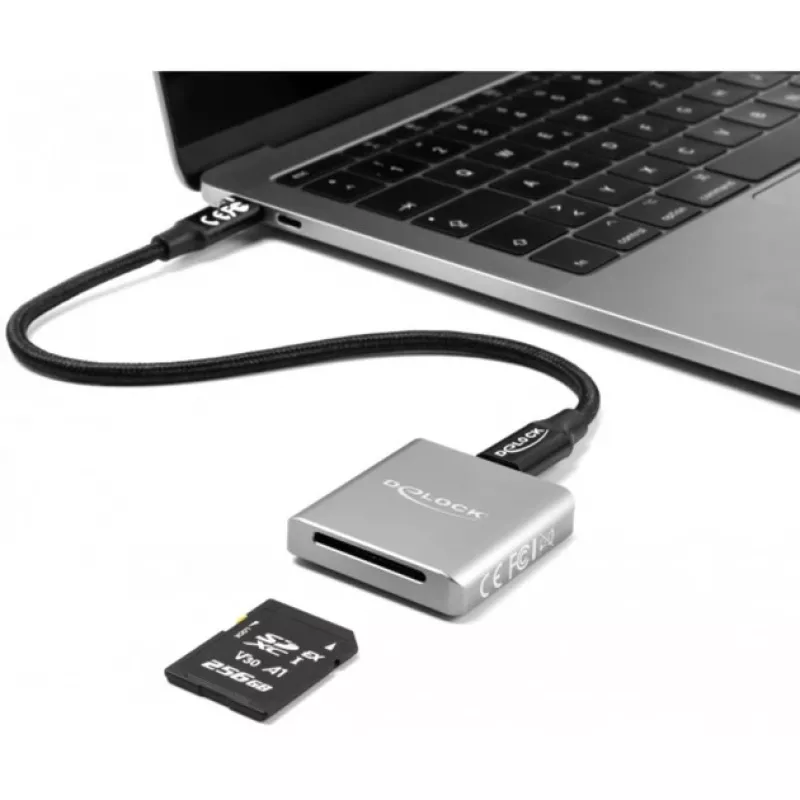 DeLOCK 91006 Αναγνώστης καρτών Γκρι SD USB Type-C 10000 Mbit/s