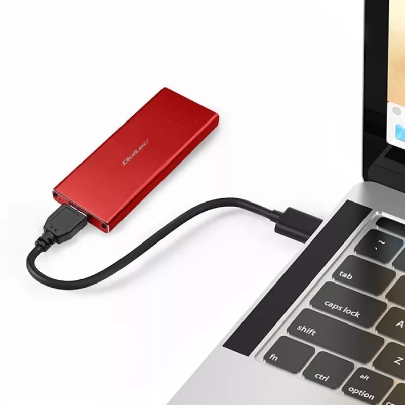Θήκη SSD QOLTEC 51831 USB 3.0 για δίσκους M.2 SATA έως 2 TB, κόκκινη, υποστηρίζει μήκος 30 mm, έως 4 δίσκους