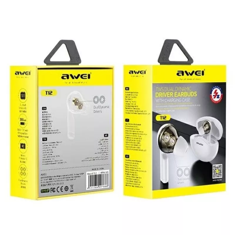 Ακουστικά Awei AWEI T12TWS Bluetooth αθλητικά ακουστικά λευκό