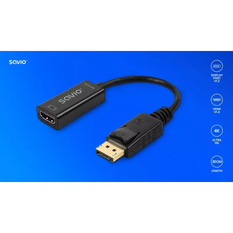 Αντάπτορας Savio DisplayPort (M) v1.2 - HDMI A (F) v1.4, 4K, AK-62