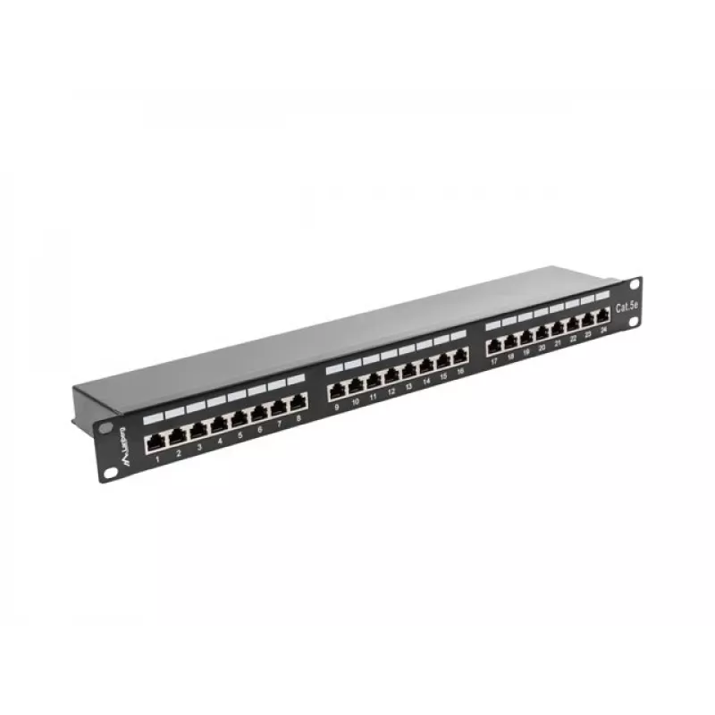 Patchpanel 1U LANBERG PPS5-1024-B — 24 θυρών RJ-45 Cat5, μέταλλο, μαύρο, τοποθέτηση σε rack
